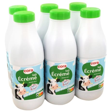Cora lait  écrémé stérilisé uht bouteille 6 x 1l