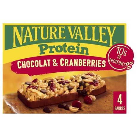 Nature valley barre de céréales protéin chocolat et cranberries 4x40g