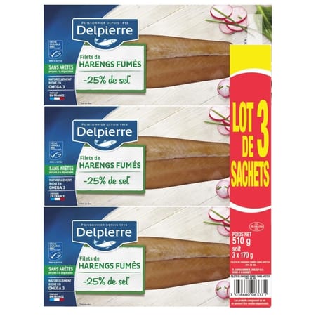 Delpierre harengs fumés sans arêtes -25% de sel 510g