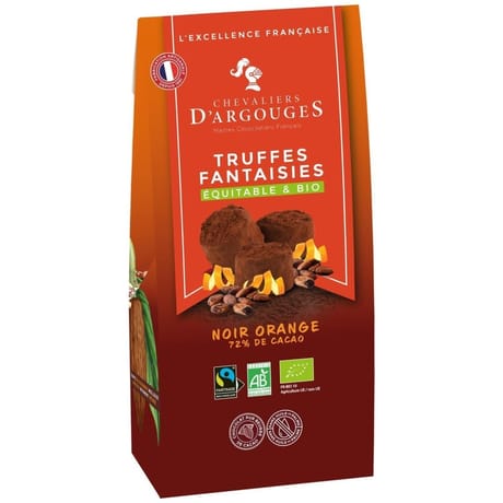 Les chevaliers d'argouges truffes fantaisies noir 72% de cacao saveur orange bio/equitable