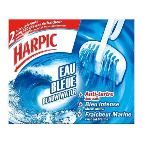 Harpic bloc cuvette eau bleue anti-tartre fraicheur marine 1 étui de 2 blocs