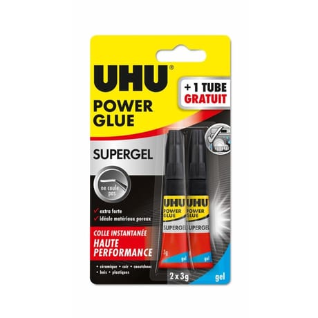 Uhu colle power glue gel tube 3g+3g offert