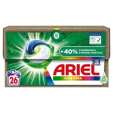 Ariel 3in1 pods lessive capsules liquides aloe vera color x 26