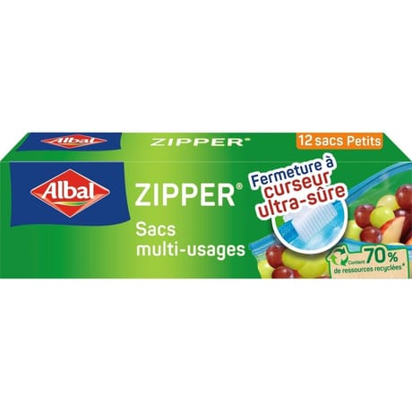 Albal 70% ressources recyclées zipper sacs multi-usages petits modèles x12