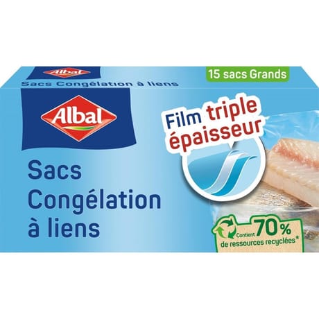 Albal 70% ressources recyclees sacs congelation liens grands modeles x15