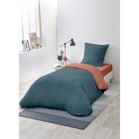 Parure housse de couette microfibre lavée 140x200cm+1 taie 63x63cm bleu corail
