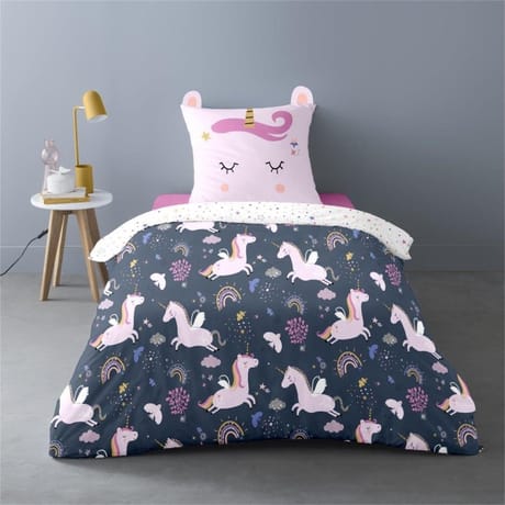 Parure housse de couette 140x200cm + 1 taie 63x63cm stella la licorne