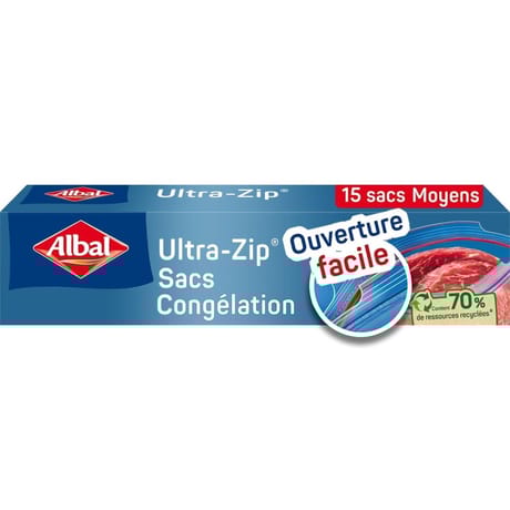 Albal 70% ressources recyclées sacs congélation ultra zip moyens modèles x15