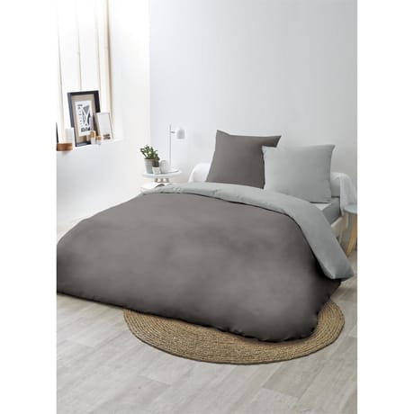 Parure housse de couette lavée 240x220cm+2 taies 63x63cm gris foncé gris clair