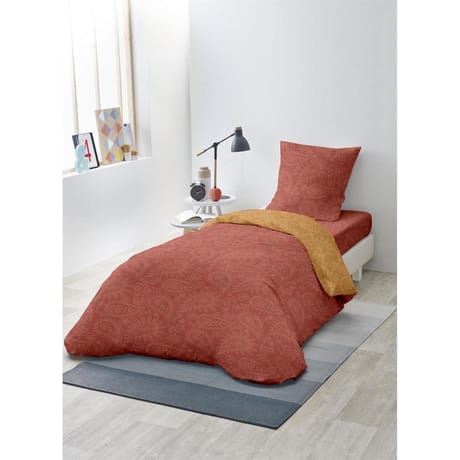 Parure housse de couette microfibre frappée 140x200cm+1 taie 63x63cm palmette terracota