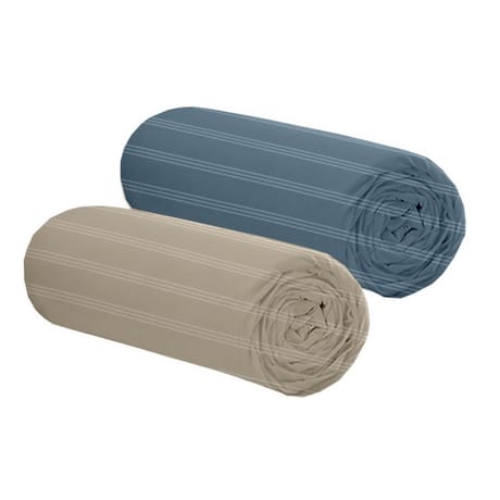 Drap housse microfibre frappée 90x190cm marine gris clair rayures