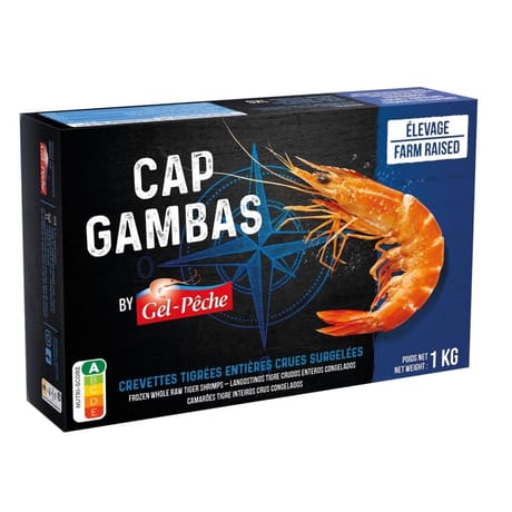 Crevettes tigrées entières crues surgelées 16/20 boite 1 kg