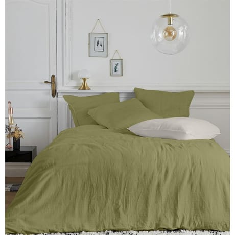 Parure housse de couette 240x220cm+2 taies 63x63cm gaze de coton kaki