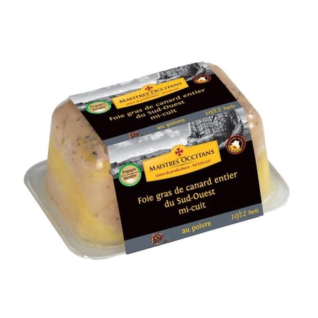 Maistres occitans foie gras de canard entier du sud ouest au poivre 500g