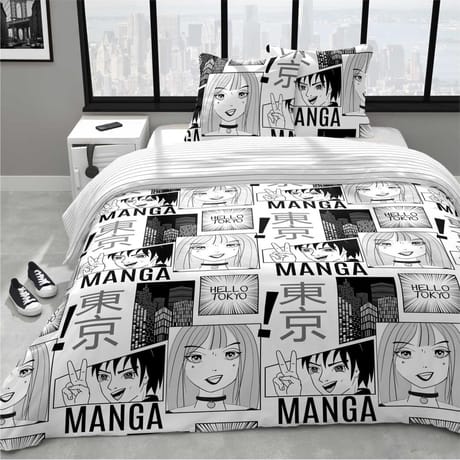Parure housse de couette 140x200cm + 1 taie 63x63cm mangaka