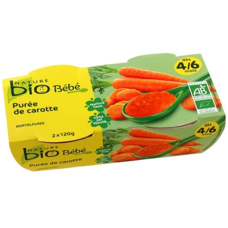 Nature bio pot bébé purée de carotte dès 4/6 mois 2x120g