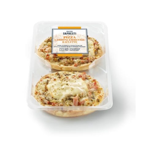 Pizza lardon emmental raclette 2x140g sapresti traiteur