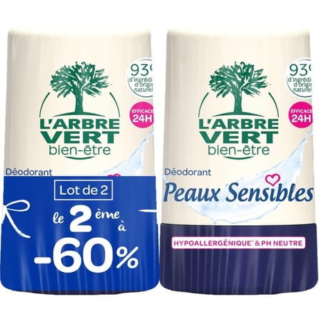 L'arbre vert bien-être déodorants peaus sensibles 2x50ml