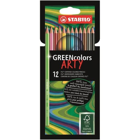12 crayons de coloriage stabilo green colors arty