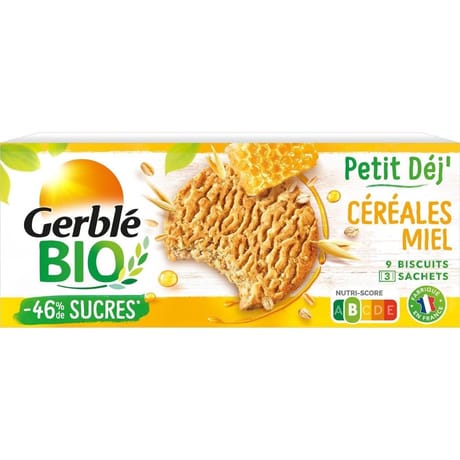 Gerblé bio biscuit petit dej' céréales et miel bio 132g