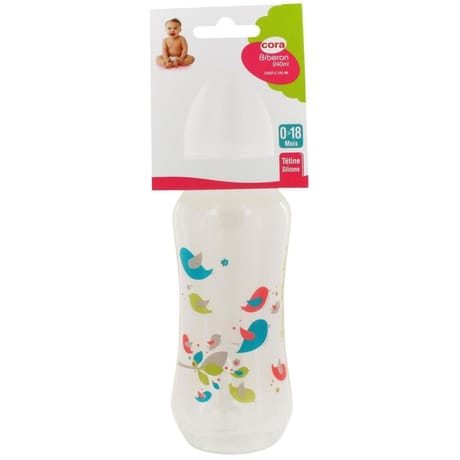 Biberon cintré 240ml tétine silicone polypropylène tree birds Cora