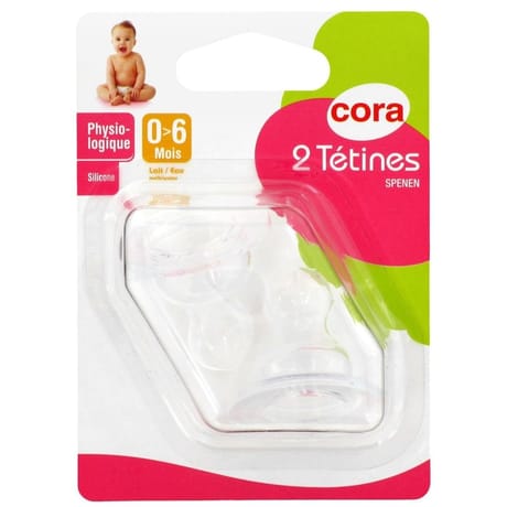 2 tétines physiologiques 0-6mois silicone Cora