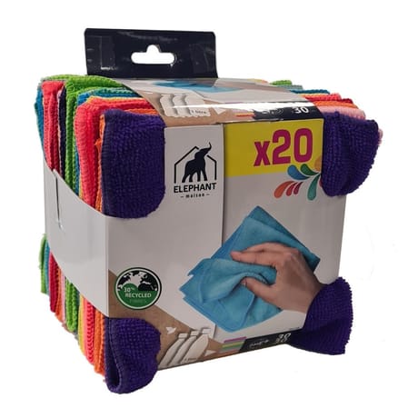 Elephant lot de 20 lavettes microfibres