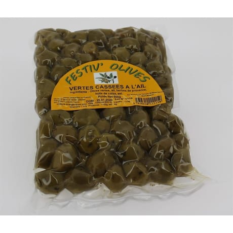 Festiv'Olives olives vertes cassées à l'ail 500g