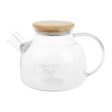 Theiere 1.1 l verre 0 14 cm h 13 cm avec couvercle en bambou