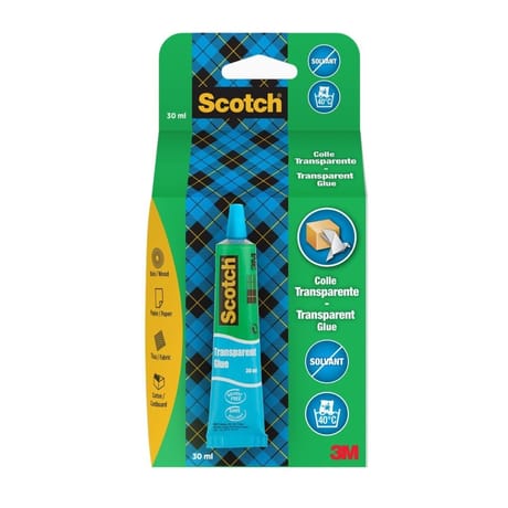 Tube colle scotch transparente 30 ml sans solvant, pack 100% carton