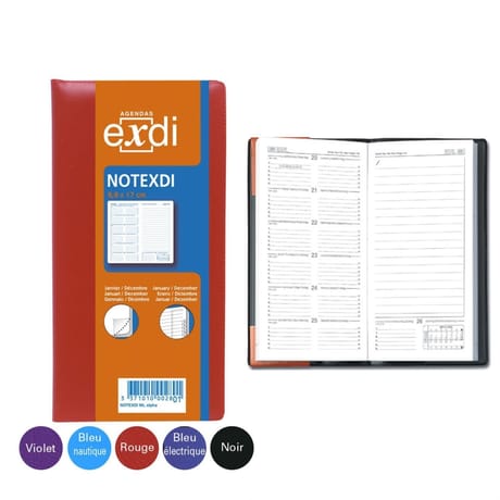 Exdi aganda 8.8x17 1 semaine sur 1 page + 1 page de note couverture plastique