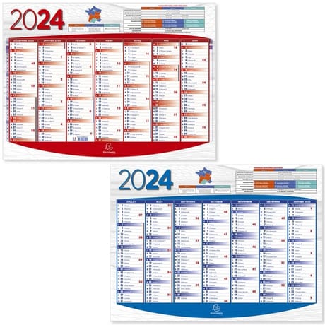 Exacompta calendrier grille recto verso 7 mois janvier à décembre 53x40.5 cm