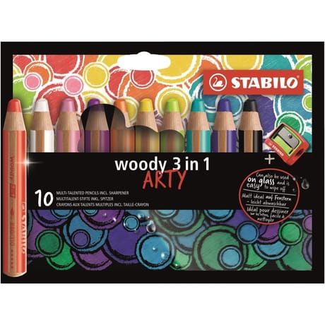 Stabilo 10 crayons multi-talents woody 3in1 arty + 1 taille-crayon