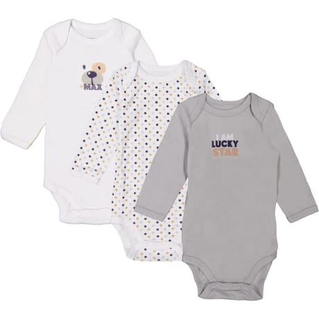 Lot de 3 bodies manches longues bébé GRIS CHIEN 12 MOIS