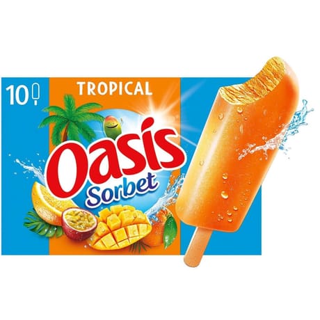 Oasis 10 bâtonnets sorbet tropical 500ml 400g