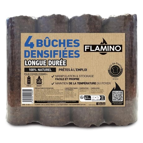 Flamino bûches de bois densifié longue durée x4