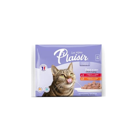 Les repas plaisirs émincés pour chat adulte à la viande en sauce 340g