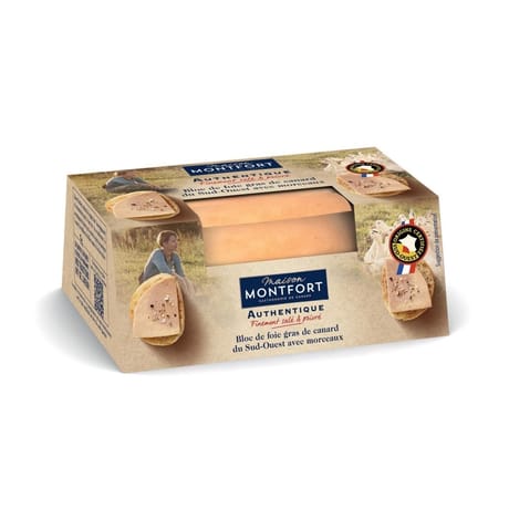 Maison montfort bloc de foie gras de canard du sud-ouest avec 30% de morceaux 460g