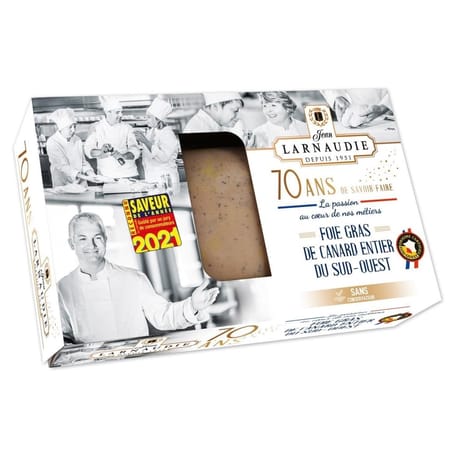 Foie gras canard entier du sud ouest coque 70 ans 280g