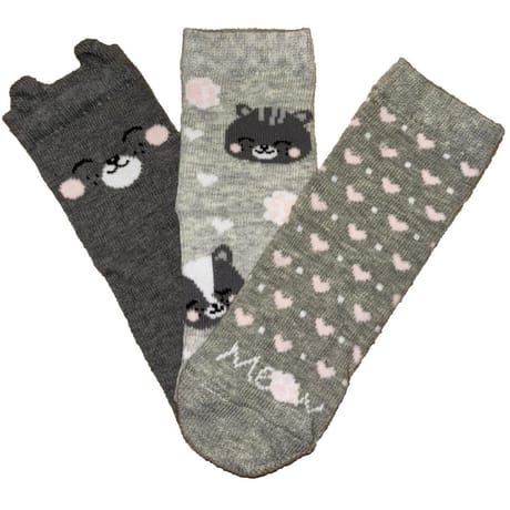 3 paires mi chaussettes fantaisies bébé fille ours 3D INFLUX GRIS FONCE/GRIS CLAIR/COEURS 23\26