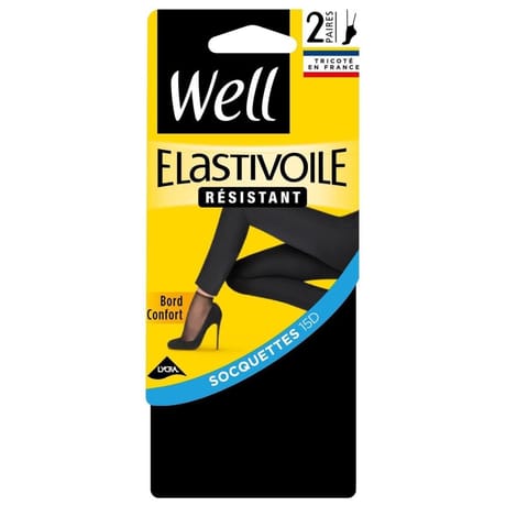 2 paires de socquettes transparentes résistantes  élastivoile WELL NOIR TU