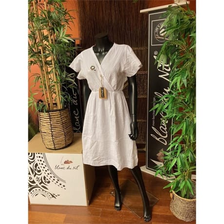 Robe coton nautic col V BLANC S/M