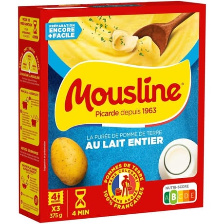 Mousline purée nature au lait entier 3 sachets pour 4 personnes (3x125g)