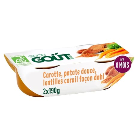 Good goût carottes patate douce lentilles corail façon dahl 2x190g