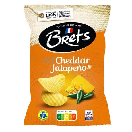 Brets chips aromatisées saveur cheddar jalapeno 125g