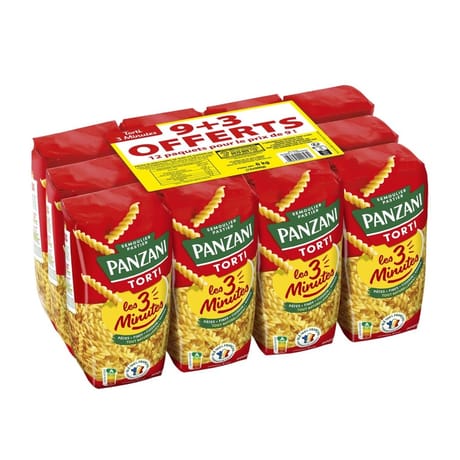 Panzani pâtes cuisson rapide torti 500 g x 9 + 3 paquets offerts