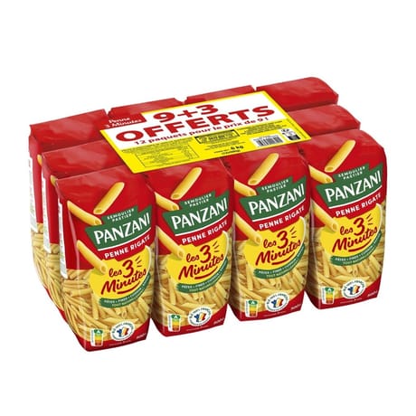 Panzani pâtes cuisson rapide penne 500 g x 9 + 3 paquets offerts