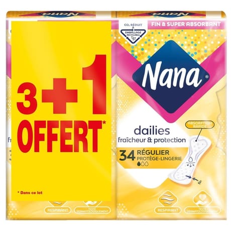 Nana protège slips plats normal 4x34 (3+1offert)