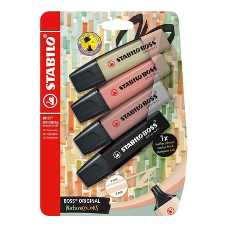 Blister carton 4 surligneurs stabilo boss original naturecolors
