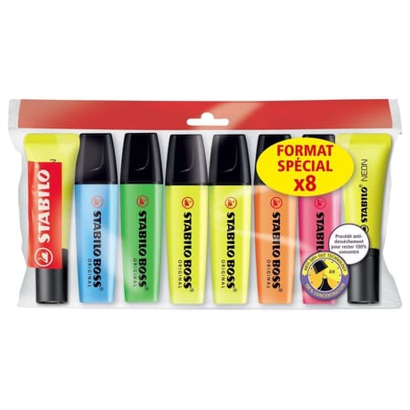 Stabilo 6 surligneur boss original + 2 surligneur neon jaune